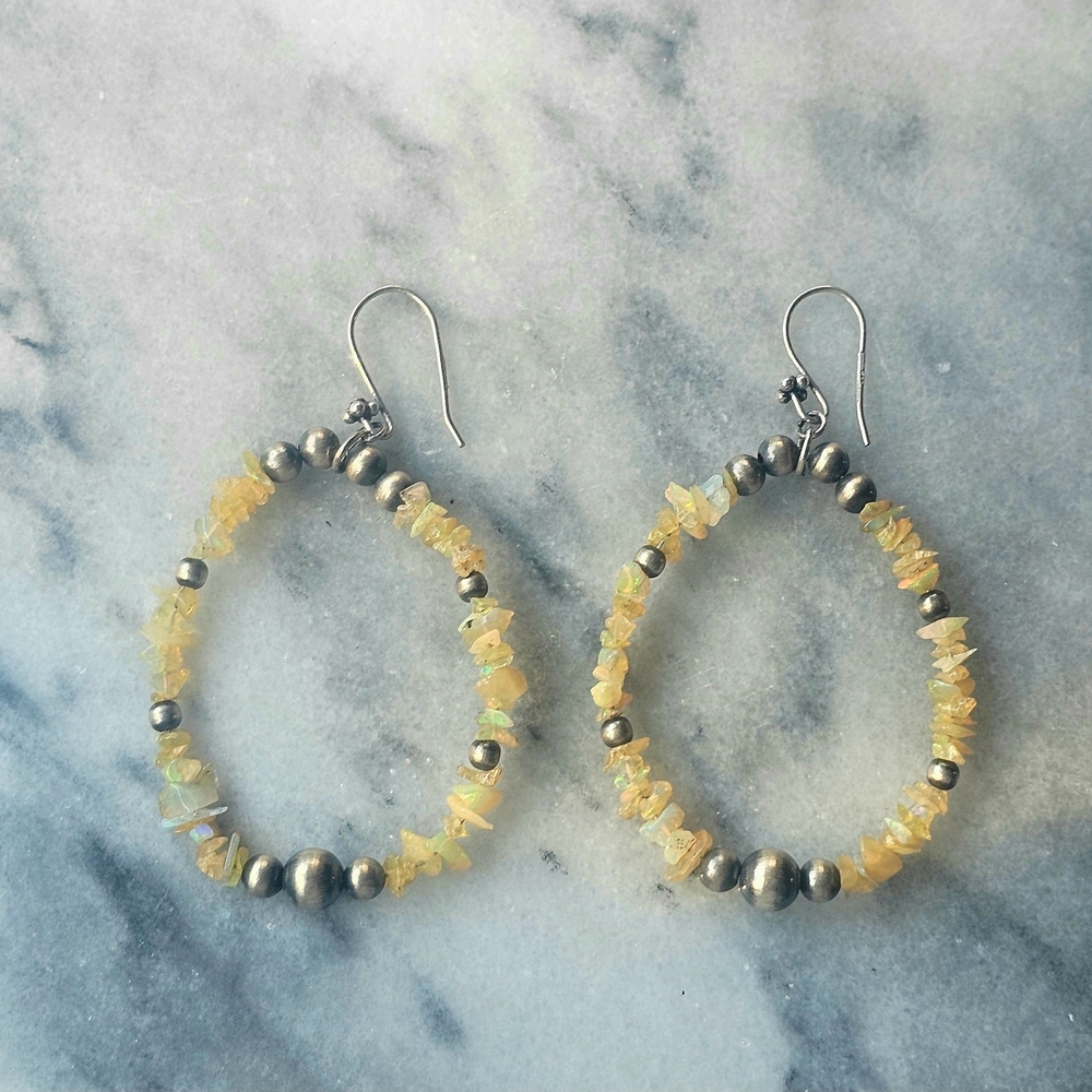 Elegant Silver and Yellow Beaded Earrings